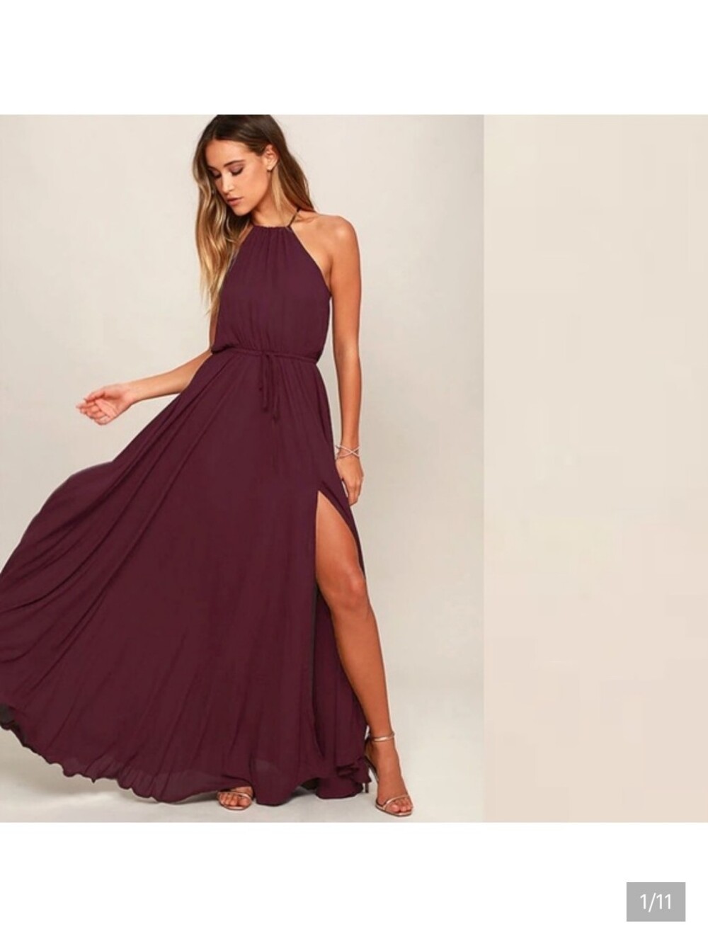 💘👑✨ Lulu's Plum Halter Maxi Gown with Side Slit And Tie Waist